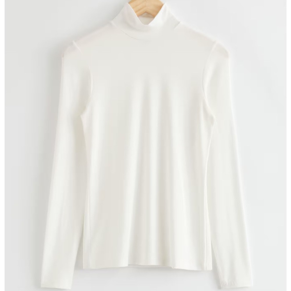 & Other Stories White Ribbed Lyocell Turtleneck Long Sleeve Top Women US 4